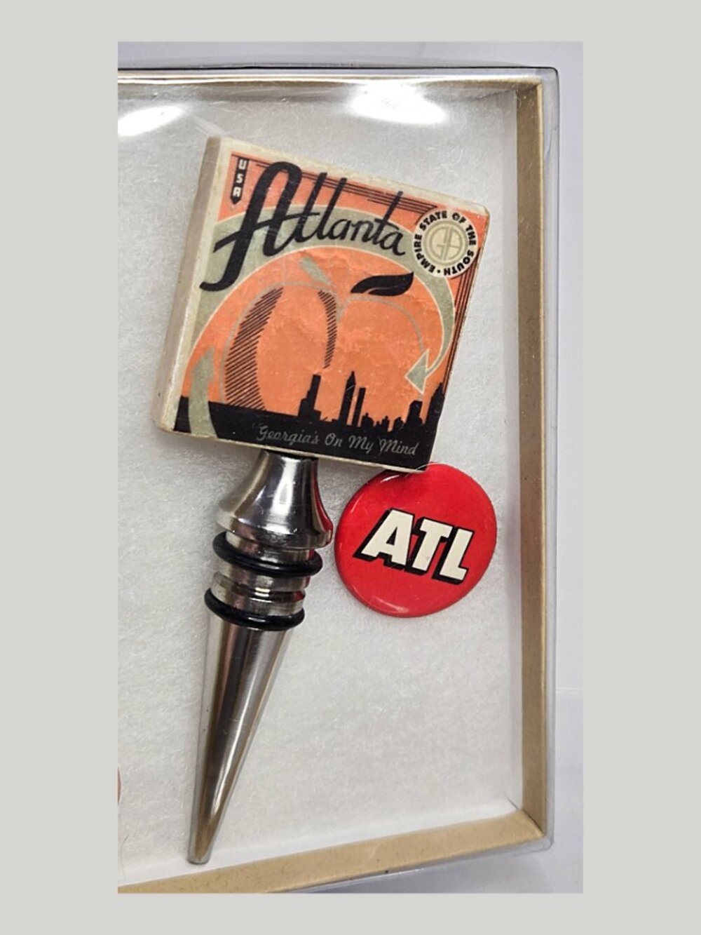 Vintage Souvenir Atlanta Wine Bottle Stopper & Button